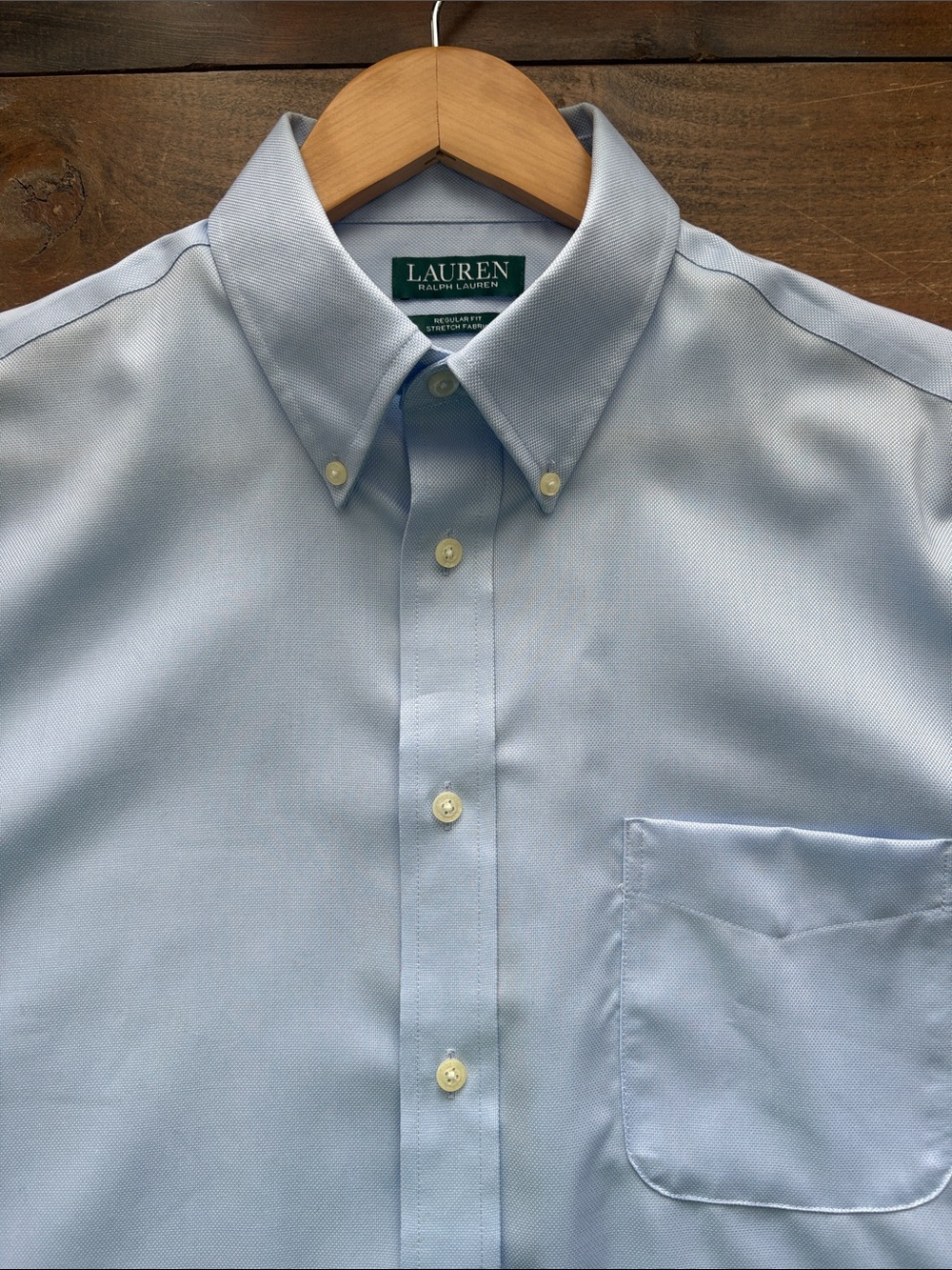 Lauren Ralph Lauren Light Blue Fabric Button-Down Dress Shirt- Green Label